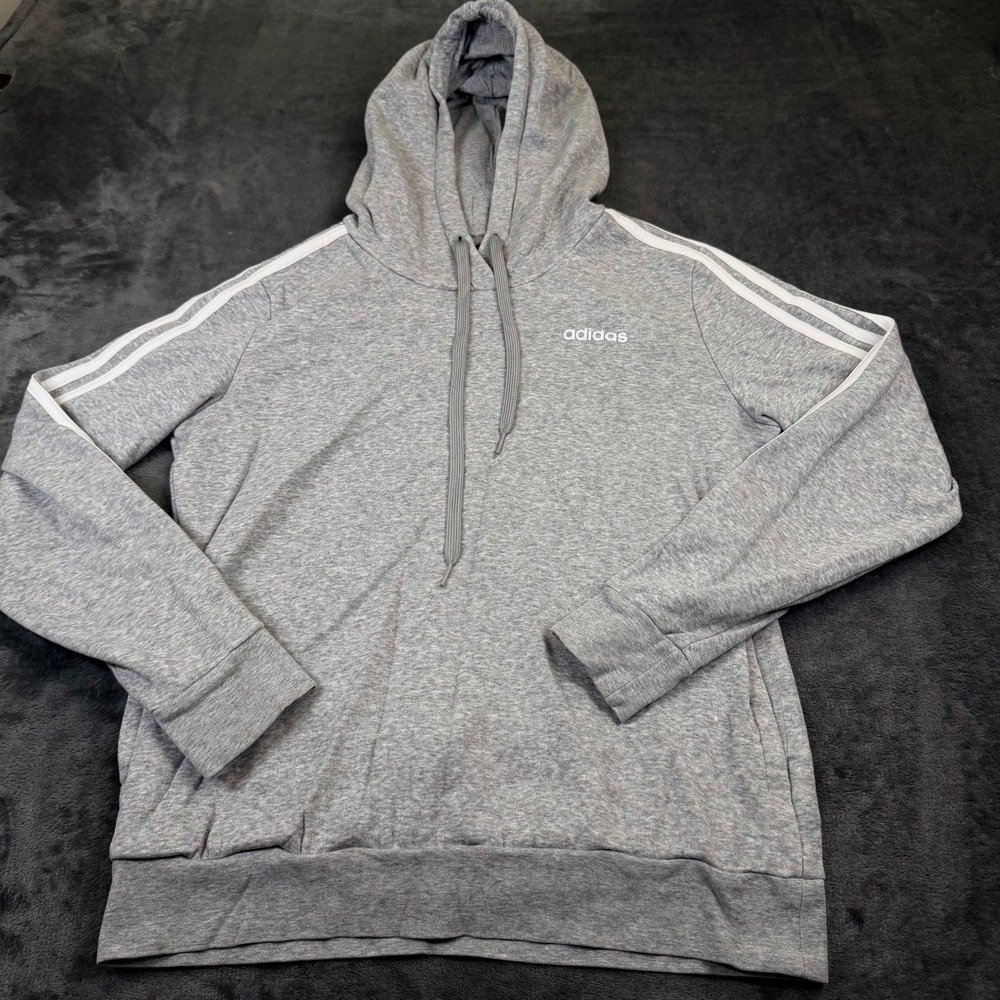 Adidas Essentials 3-Stripes Hoodie Kids Medium Gray Pullover Sweatshirt